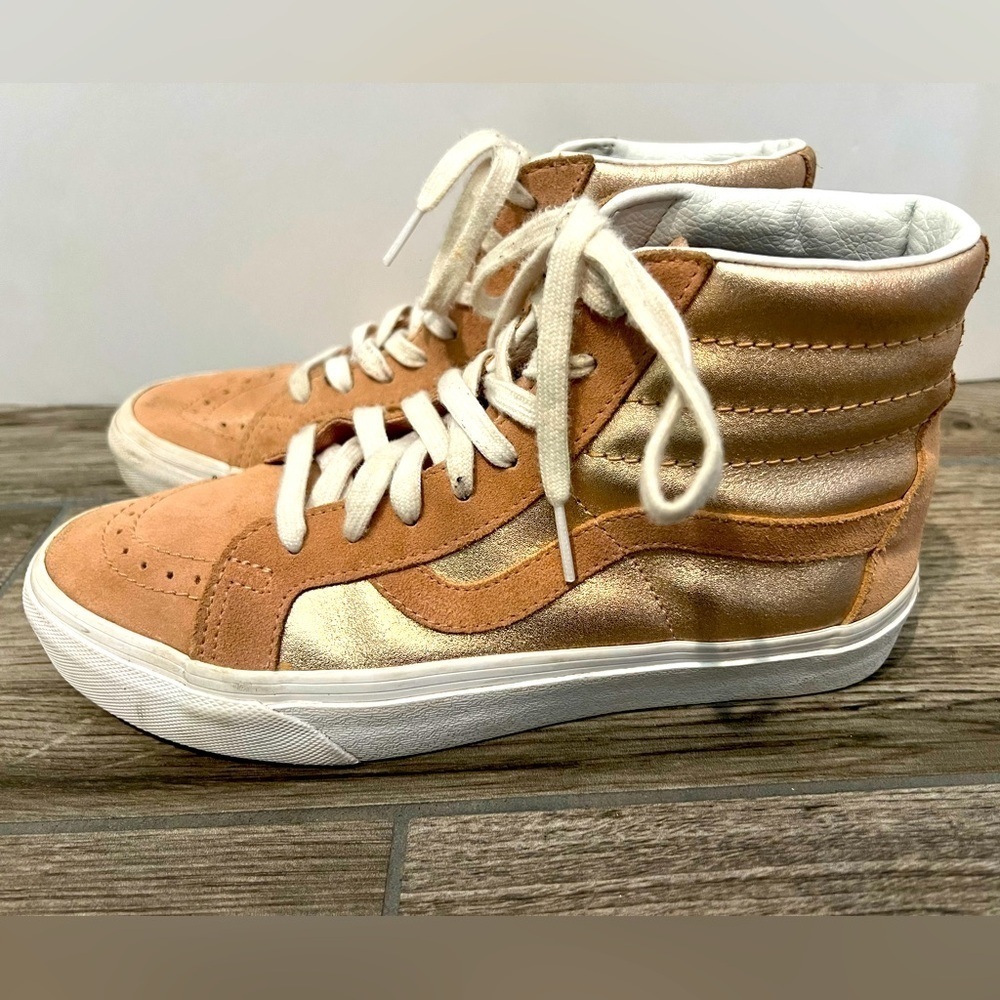 Vans Two Tone Metallic Sk-8 Hi Reissue Rose Gold High Top Sneaker Sz Women's 8.5 - Picture 4 of 14